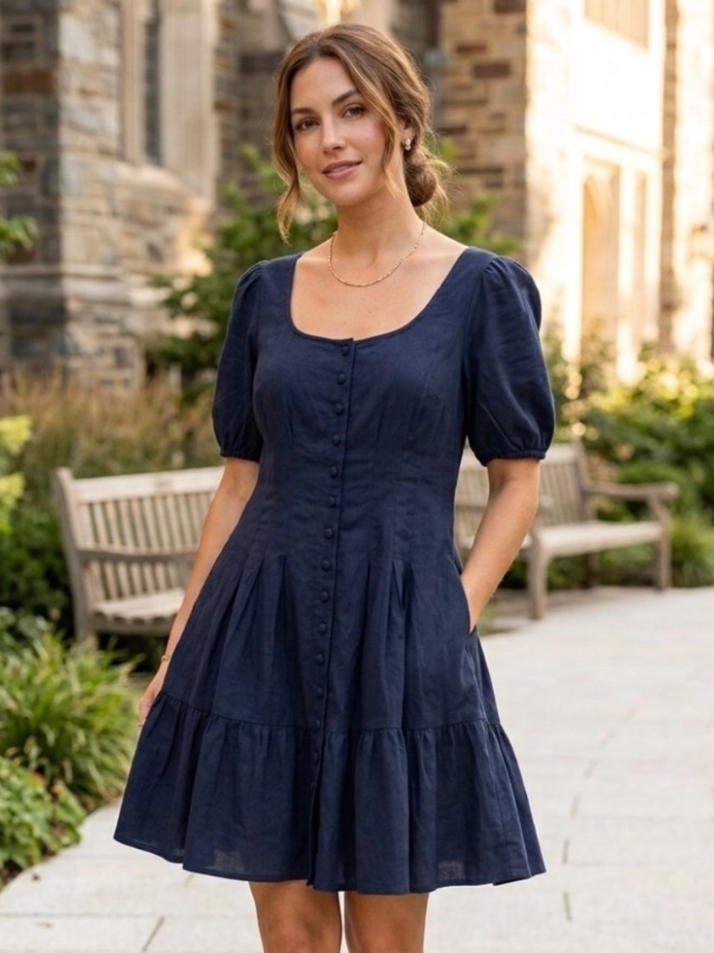 Fit & Flare Navy Blue Mini Dress Sz L Preppy Coquette Collegiate Preppy Classic